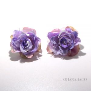 【ハンドメイド】ピアス パープル 紫 フラワー 造花 シルクフラワー ウェディング 撮影 樹脂ピアス アレルギー対応 OHANABACO