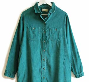 ★80s USA製 L.L.Bean 丸襟 マキシ丈 コーデュロイ シャツワンピース エメラルドグリーン 20★ビンテージ アウトドア ロング レディース