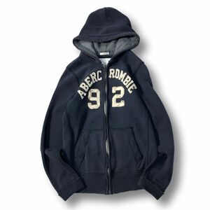 《良品◎》Abercrombie&Fitch アバクロンビー&フィッチ★ダメージ加工*フーデットジップアップパーカー*ネイビー*サイズM(MW3543)◆S80