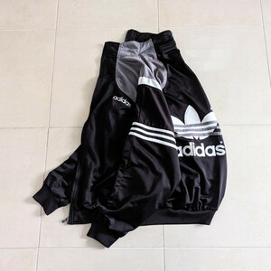 90s 国旗タグ　adidas　アディダス　トラックジャケット　ブラック　グレー