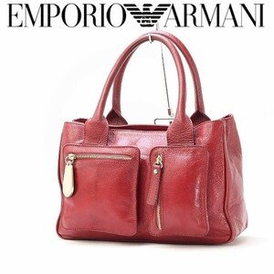 ◆EMPORIO ARMANI エンポリオ アルマーニ レザー トート ハンド バッグ 赤 レッド