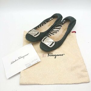 ◇ Salvatore Ferragamo フェラガモ ブランドロゴ金具 フラット ペタンコ パンプス 表記なし ブラック系 レディース E