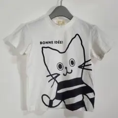 【新品】キッズ　半袖Tシャツ　100 白　プリント　猫　HUSHUSH