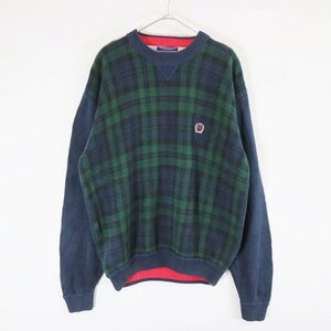 90年代 OLD TOMMY HILFIGER オールド トミーヒルフィガー セーター タータンチェック柄 ネイビー (メンズ XL) N7247