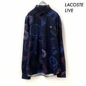 【送料無料】LACOSTE L!VE ラコステライブ★総柄 長袖シャツ ネイビー 紺 メンズ