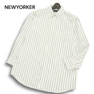 美品★ NEWYORKER ニューヨーカー 通年 長袖 ボタンダウン ストライプ シャツ Sz.LL　メンズ 白 大きいサイズ　A4T08899_8#C