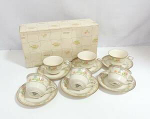 □　Noritake Ivory China FINALE 7213 ノリタケ アイボリーチャイナ カップ＆ソーサー 6客セット 花柄 金彩 外箱付き 未使用 保管品　③