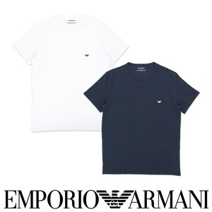 EMPORIO ARMANI エンポリオアルマーニ ストレッチコットン クルーネック 半袖 Tシャツメンズ 2枚組 54007177 ホワイトネイビー S