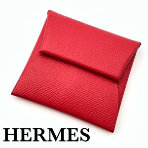 未使用 美品 HERMES エルメス バスティア エブリン レッド コインケース 小銭入れ 財布 □R刻印 赤 レザー 正規品 本物保証 最落無