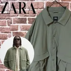 【XLサイズ】ZARA☆軽量テクニカルジャケット　グリーン　オーバーサイズ