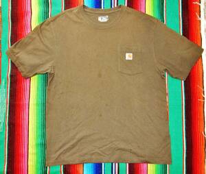 CARHARTT／カーハート USサイズのL・LOOSE FIT・ヘビーウエイト生地・ポケット付Tシャツ 　カーキ　USED