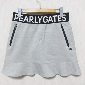 美品 21SS PEARLY GATES パーリーゲイツ ロゴ ミニスカート 055-1134414 1 グレー ◆