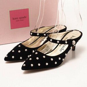 MG6975▼ケイトスペード Kate Spade*パール/ビジュー装飾*スエードレザー*ストラップ パンプス ミュール 靴*6.5B(23.5cm相当)*ブラック