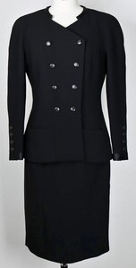 96C CHANEL BLACK SUIT DOUBLE BREAST JACKET 40 SKIRT 42 シャネル ダブルブレスト ジャケット スカート スーツ b8693