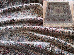 魁◆超細密手織ペルシャ絨毯 総シルク 225～256万ノット スクエア92×94㎝ 枠刺繍 最候補密度手編み絨毯 出来栄え最高峰傑作 時代名作品！