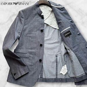 美品/XL相当◎エンポリオ アルマーニ デニム スタンドカラー ジャケット EMPORIO ARMANI ブルゾン コットン ブルー系 メンズ 近年モデル 50