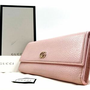 【美品】GUCCI グッチ 長財布 ロングウォレット GGマーモント ピンク レザー レディース ゴールド金具 456116