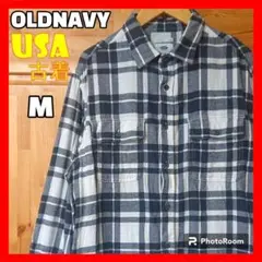 USA 古着 OLD NAVY ネルシャツ チェック ホワイト ブラック M