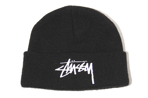 STUSSY ステューシー BIG STOCK CUFF BEANIE ビーニー ニット帽 帽子 F BLACK ブラック USA製 132985 /● メンズ