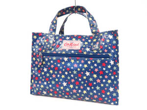 22779 新品同様 極美品 Cath Kidston キャスキッドソン スター 星柄 ナイロンキャンバス ボックス ハンドバッグ トートバッグ 鞄 青系 Y2K