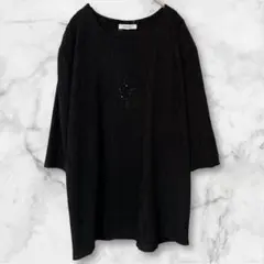 Chic tone ＊ Tシャツ トップス 七分袖 ゆるだぼ ストーン 黒 バラ