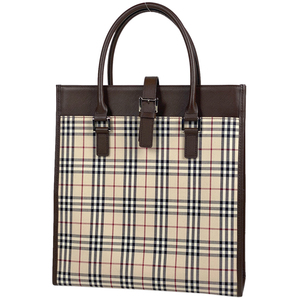 バーバリー BURBERRY チェック柄 トートバッグ ハンドバッグ ノバチェック キャンバス ベージュ ブラウン レディース 【中古】