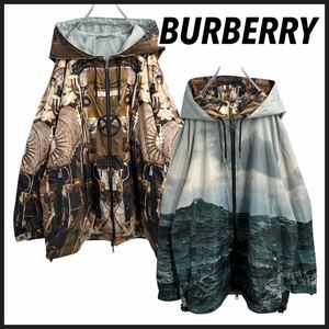 【圧巻の総柄】希少XL BURBERRY LONDON ENGLAND バーバリーロンドン 総柄 リバーシブル ナイロンジャケット ティッシ期 入手困難