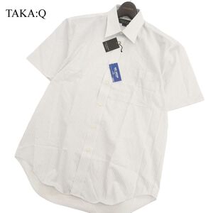 【新品 未使用】 TAKA:Q タカキュー 春夏 半袖 ストライプ 形態安定★ ノーアイロン ワイシャツ Sz.M　メンズ ビジカジ　C4T04025_4#A