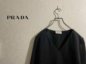 ◯ イタリア製 PRADA バックプリーツ ニット カットソー / プラダ Vネック セーター ブラウス ブラック 黒 S Ladies #Sirchive
