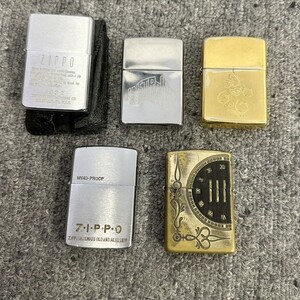 H057 まとめ ▲ Zippo ジッポー オイルライター 5点セット ローマ数字 時計 ハート シルバー ゴールド 他 喫煙具 3点火花あり