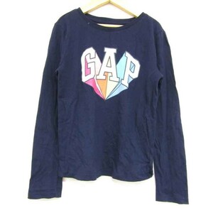 ギャップキッズ 130㎝相当 長袖Tシャツ 丸首 ロゴプリント 女の子用 Mサイズ 紺 キッズ 子供服 GAP KIDS