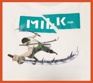 1939●MILKFED.×ONE PEACE ミルクフェド×ワンピース●ボックスロゴ ゾロ プリント コットン 半袖 Tシャツ ホワイト L