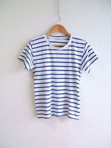 IN NATURAL コットンリネンボーダー半袖Tシャツ ホワイト　ブルー インナチュラル 中古 0-0812S 159191