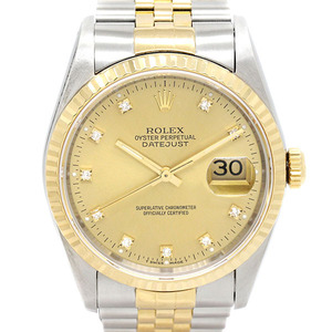 ロレックス ROLEX デイトジャスト 16233G S番 10Pダイヤ SS/YG シャンパン文字盤 メンズ腕時計 自動巻き 36mm