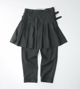 COMME des GARCONS HOMME PLUS ◆ ラップスカート付 パンツ XS 黒 ウール ヘリンボーン ドッキング コムデギャルソン ◆HA12