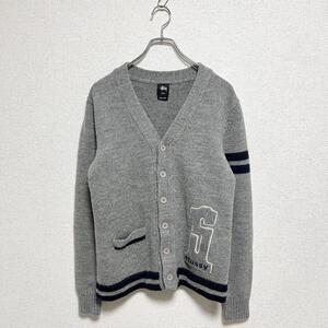 STUSSY メリノウールボタンカーディガン ワッペン グレー