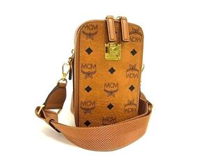 1円 ■新品同様■ MCM エムシーエム ヴィセトス柄 レザー ショルダーバッグ ポシェット 肩掛けかばん 斜め掛けかばん ブラウン系 FL0775