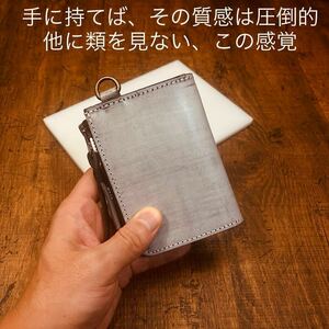 ブライドルレザー スリム 手のひらサイズ ミドルウォレット メンズ 二つ折り 財布 L字ファスナー 男 新品 未使用 1円 本革 黒