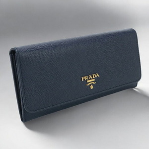 中古 プラダ 長財布ニ折小銭入付き レディース ブランド PRADA サフィアーノレザー財布 レザー 1MH132 ネイビー 財布