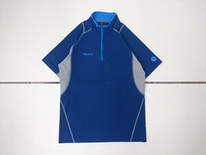 11．Marmot マーモット ナイロン切替ストレッチ素材 ハーフジップ 半袖メッシュブルゾン MJK-S2076 メンズM群青グレー x607