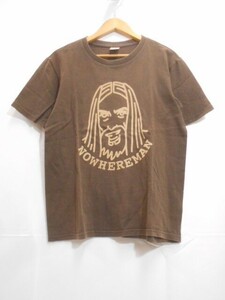 67 送60サ 0626$D13 NUMBER (N)INE ナンバーナイン メンズ NOWHEREMAN 半袖プリントTシャツ 日本製 ブラウン サイズ3 中古品