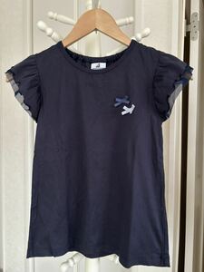 ＊ペアレンツドリーム 半袖 Tシャツ トップス 紺色 140 ガールズ リボン レース袖 子供服 送料無料＊