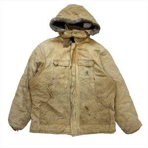 【訳アリ】 カーハート ジャケット ベージュ carhartt 古着 メンズ FREE トラディショナルジャケット ストリート アメカジ フード付き