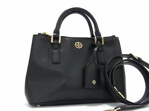 1円 ■美品■ TORY BURCH トリーバーチ ロビンソン レザー 2WAY クロスボディ ショルダーバッグ ハンドバッグ 斜め掛け ブラック系 FH1074