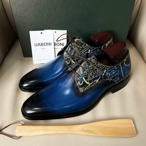 最上級 EU製 定価28万 特注限定品◆UABONI*ビジネスシューズ*ユアボニ◆ハンドメイド 手作り 手染 レザー 本革 フォーマル 紳士用 27.5㎝