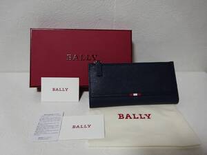 未使用品 長財布/二つ折り財布/BALLY/バリー/天然皮革/レザー/ネイビー 約W20cm × H10cm × D2cm