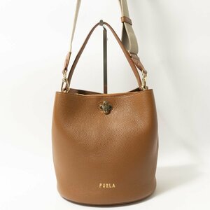 【1円スタート】FURLA フルラ WB00386 DANAE 2way ショルダーバッグ 斜め掛け ハンドバッグ ブラウン レザー ターンロック マグネット開閉