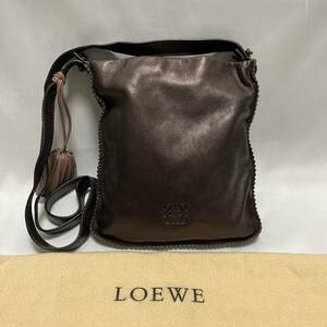 1円 LOEWEロエベ ナッパレザー ショルダーバッグ アナグラム タッセル付 コバひび