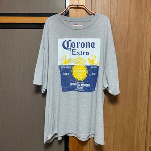 古着企業 CORONAEXTRA半袖プリントTシャツ コロナエクストラ大きいサイズ4XLメキシコ工場ヴィンテージグレー5L 海外