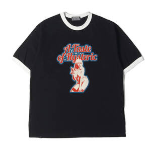 美品 HYSTERIC GLAMOUR ヒステリックグラマー Tシャツ サイズ:XL 23SS TASTE OF HYSTERIC トリム Tシャツ ガール ウーマン ロゴ ブラック